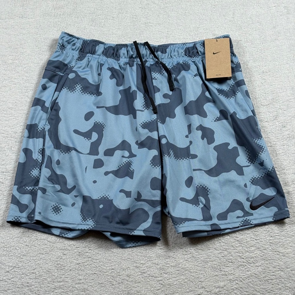 Nike Flex Dri-FIT Mens Blue Camo Training Shorts 7 Inch Inseam IF2187-486 Size M